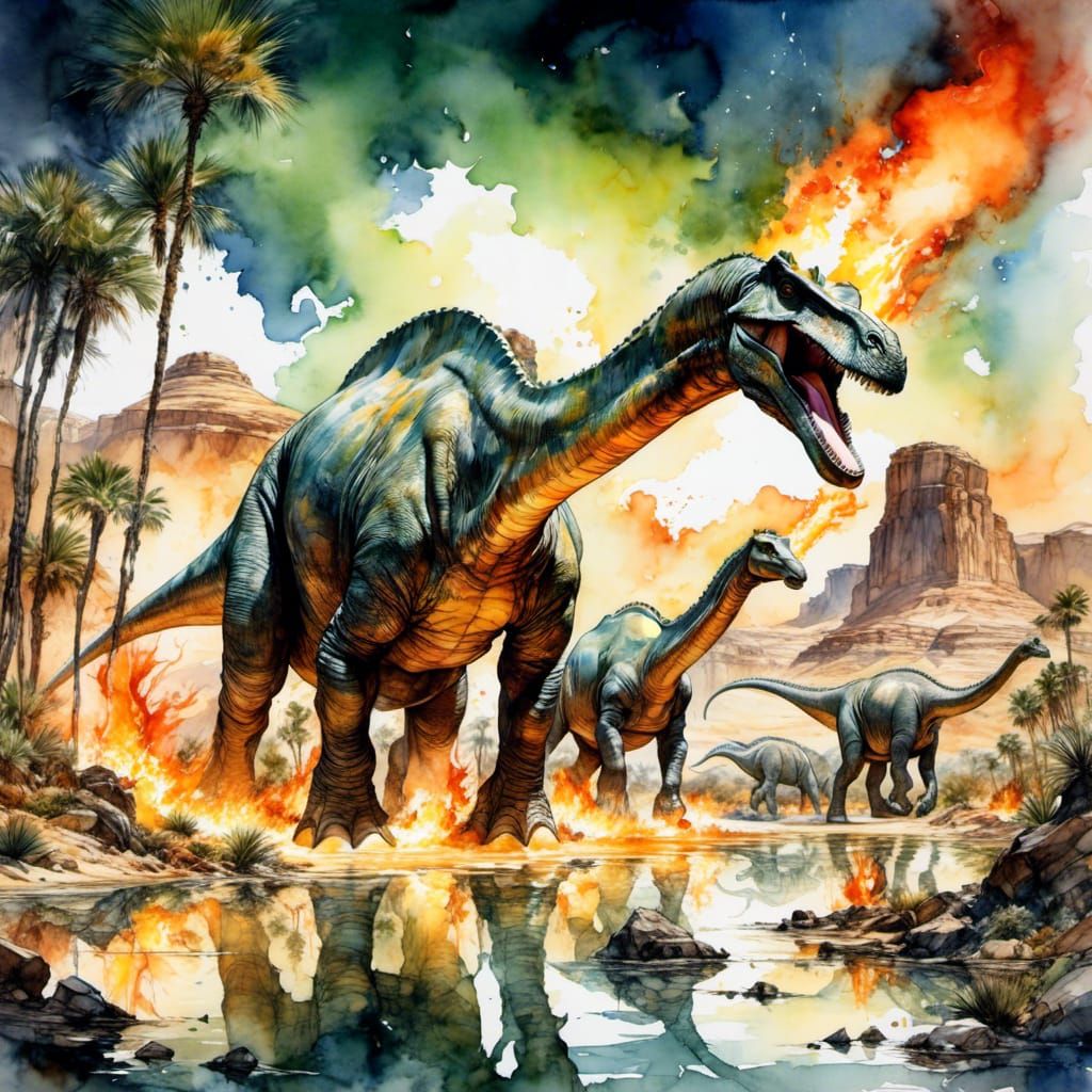 Fiery Brontosaurus Double Exposure Portrait