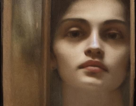 Surreal Polaroid Girl in Dystopian Library