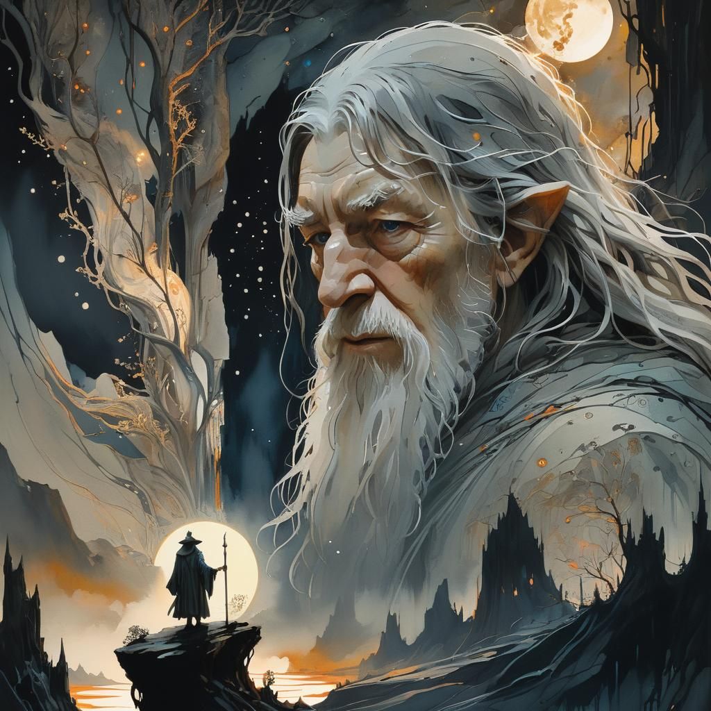 Gandalf Shadow Figure in Dark Fantasy Landscape