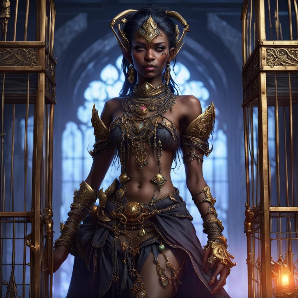 Dark Elf Princess in Cage: Fantasy Concept Art