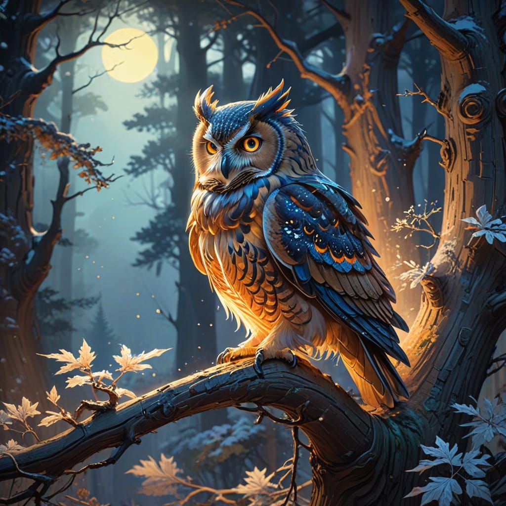 Ethereal Dawn Owl in Gouache Watercolor Style