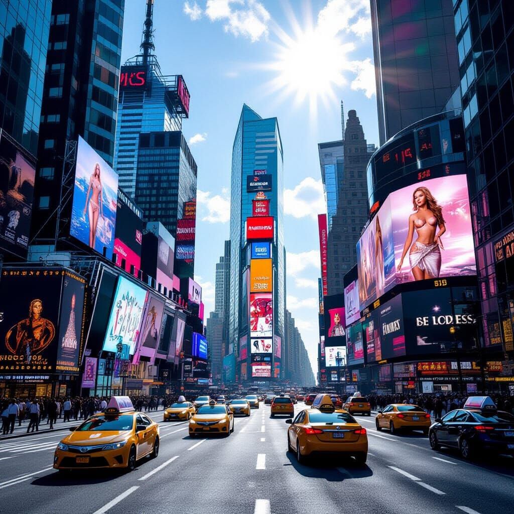 Futuristic Cityscape with Holographic Ads in Cinematic Style