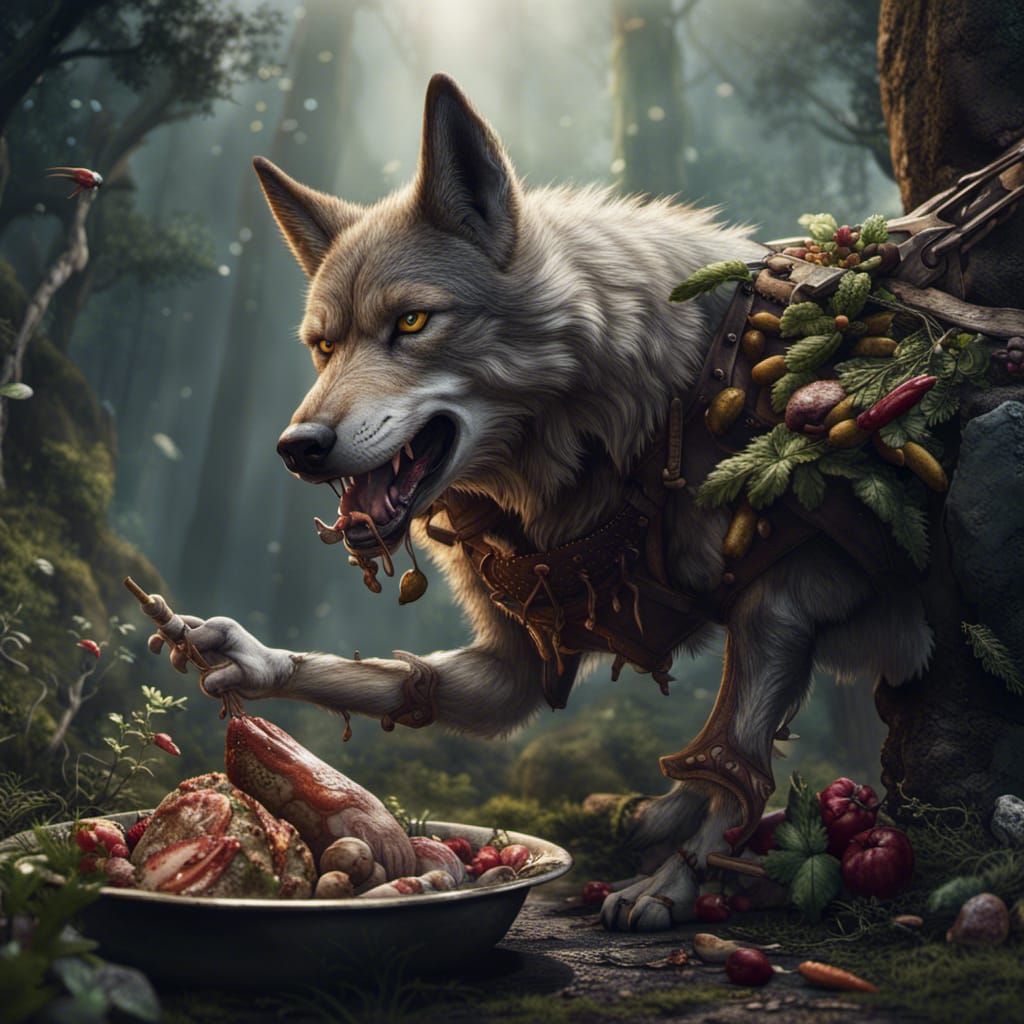 Wolf Eating Rabbit in Detailed Matte Painting