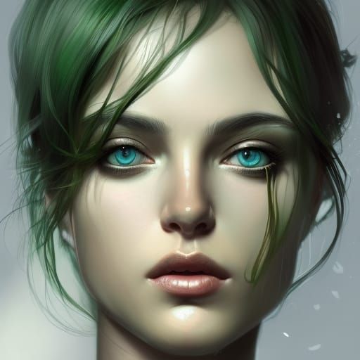 Green Eye Makeup Portrait in Art Nouveau Style