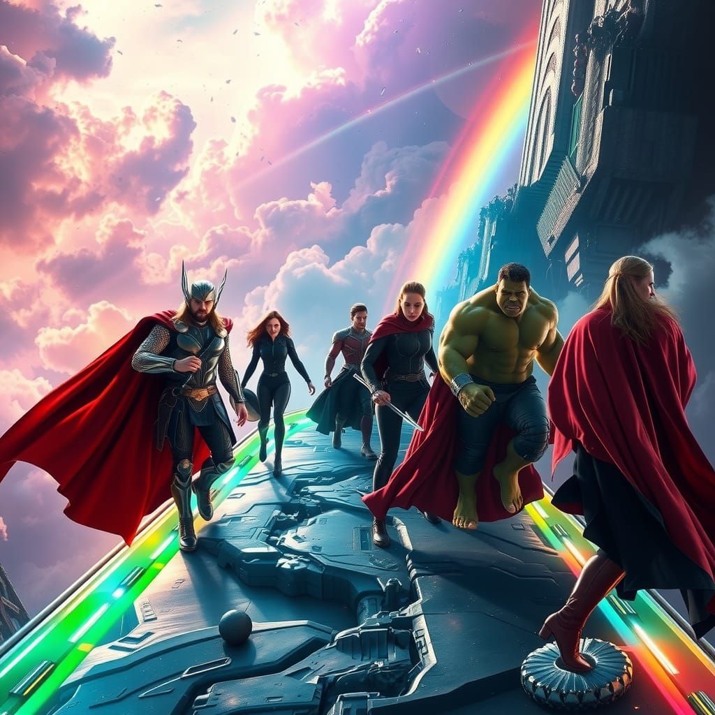 Avengers Assemble on Bifrost Bridge in Space