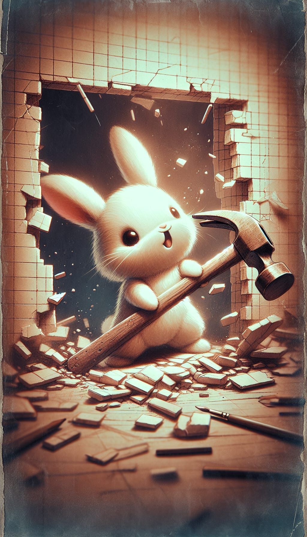 Wacky Bunny Breaks Floor: Hyper-Detailed 3D Digital Art