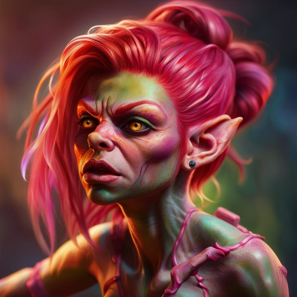 Muscular Goblin Dancer Girl in Hyperrealistic Style