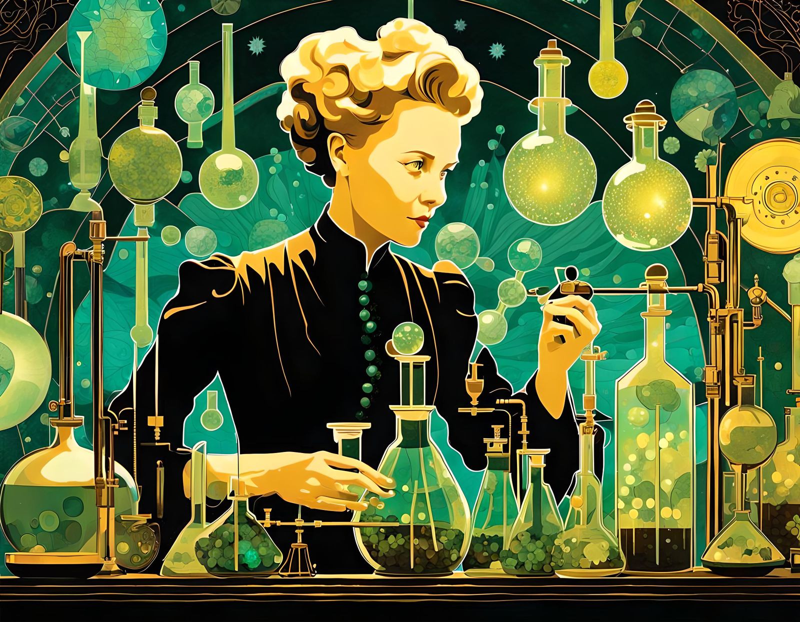 Marie Curie: Art Nouveau Double Exposure Portrait