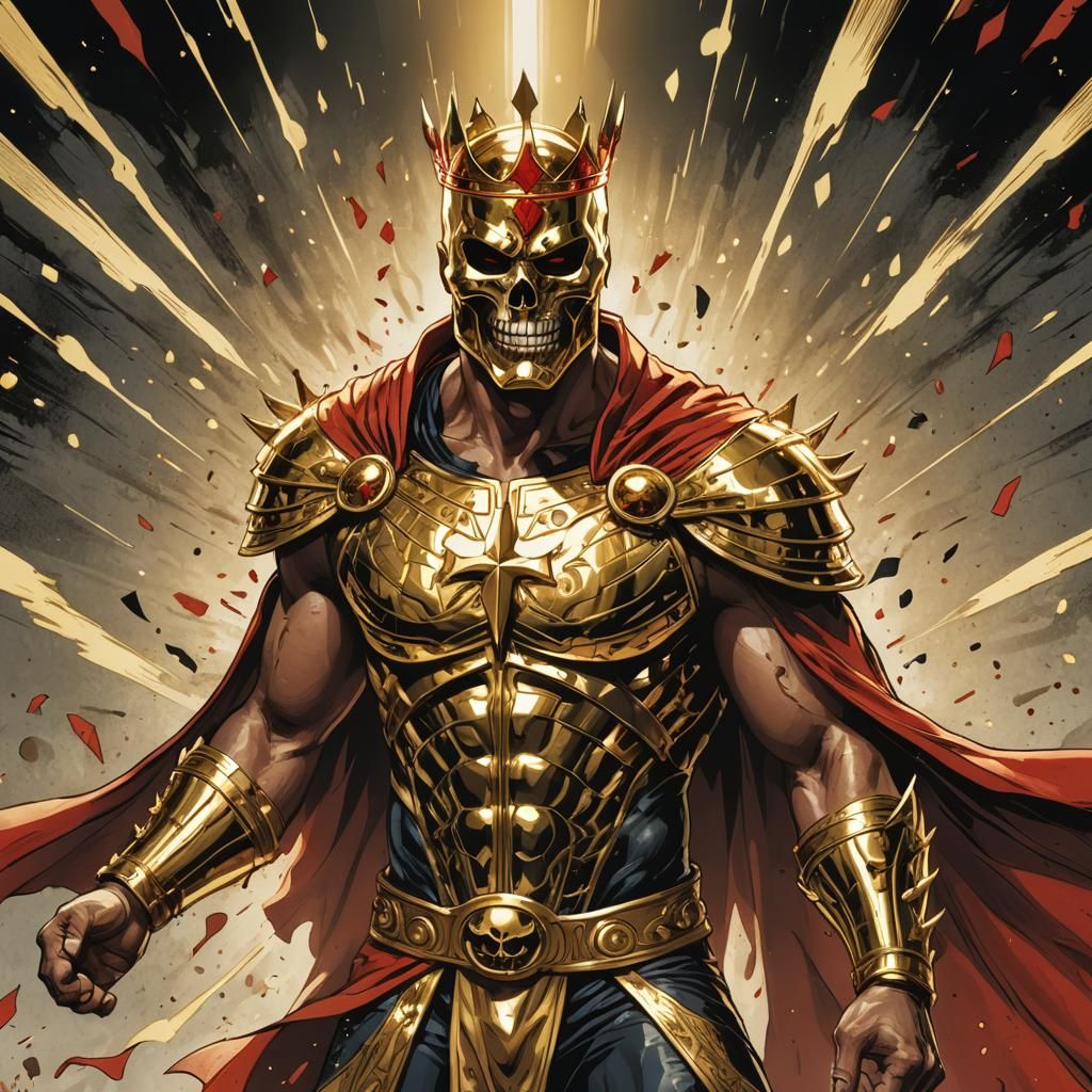 Comic Book Wrestler with Gold Skull Mask