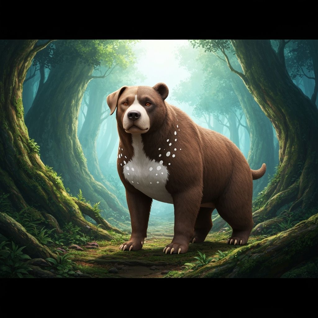 Bear-Labrador Hybrid Creature in Ancient Forest