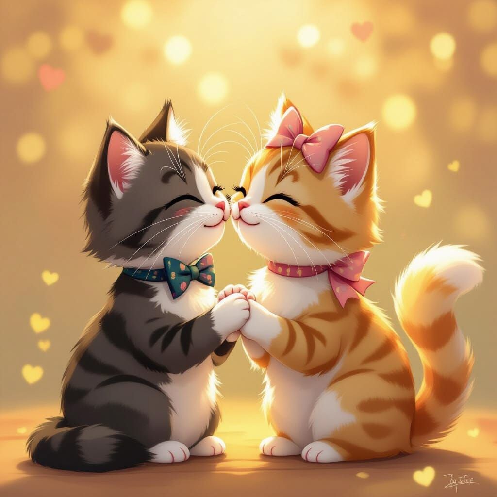 Kissing Cats in Pastel Colors