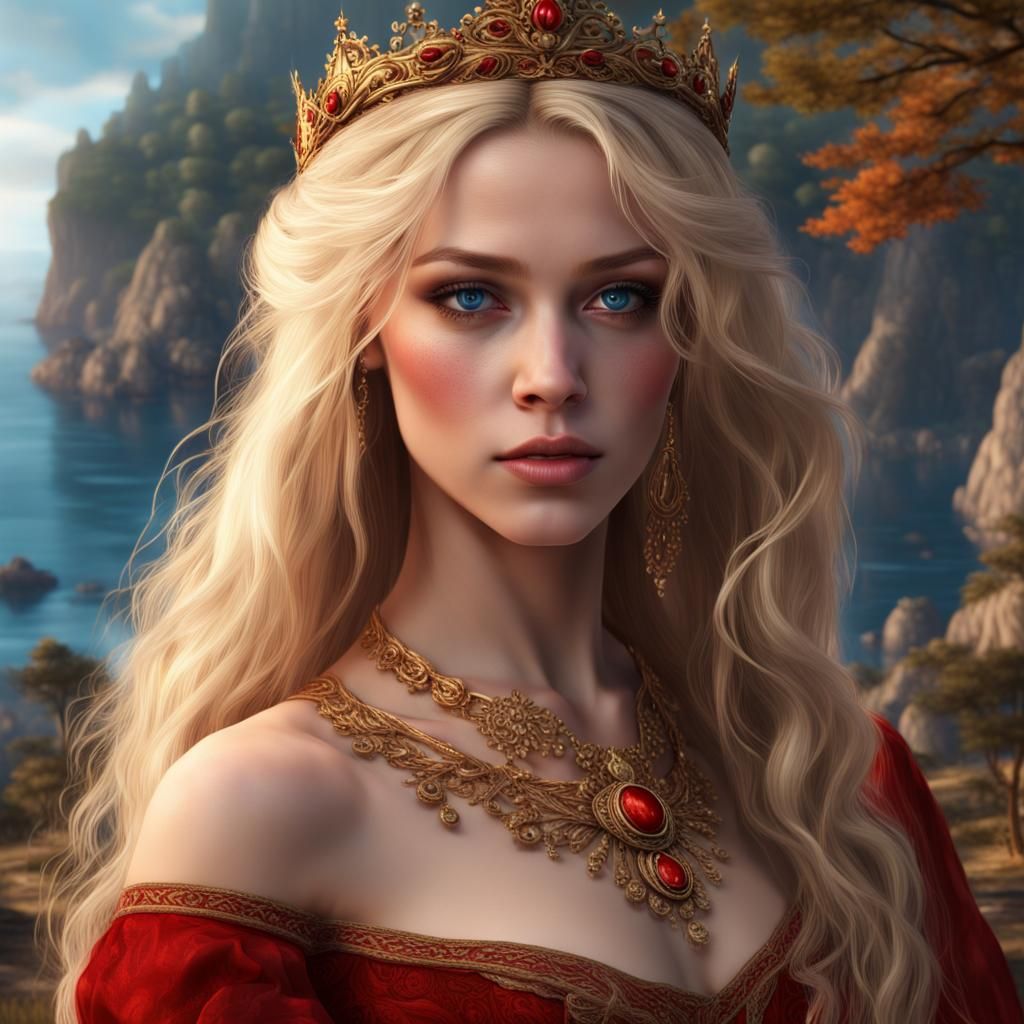 Blonde Woman in Red Dress: Fantasy Art