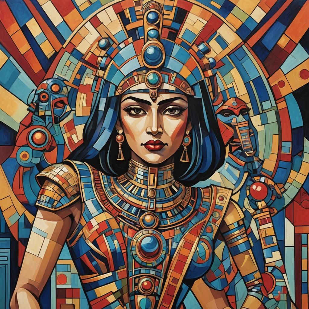 Kali, Vishnu, and Dalek in Cubist Art Deco Style