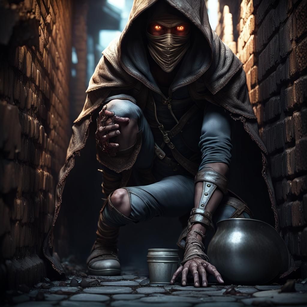 Fantasy Rogue in Dark Alley: Detailed Matte Painting