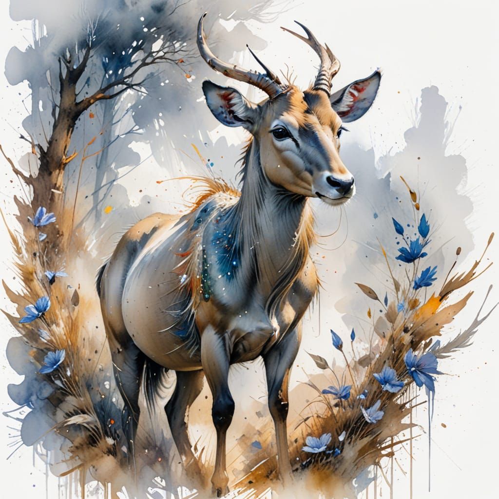 Majestic Nilgai Grazing in Golden Indian Grassland