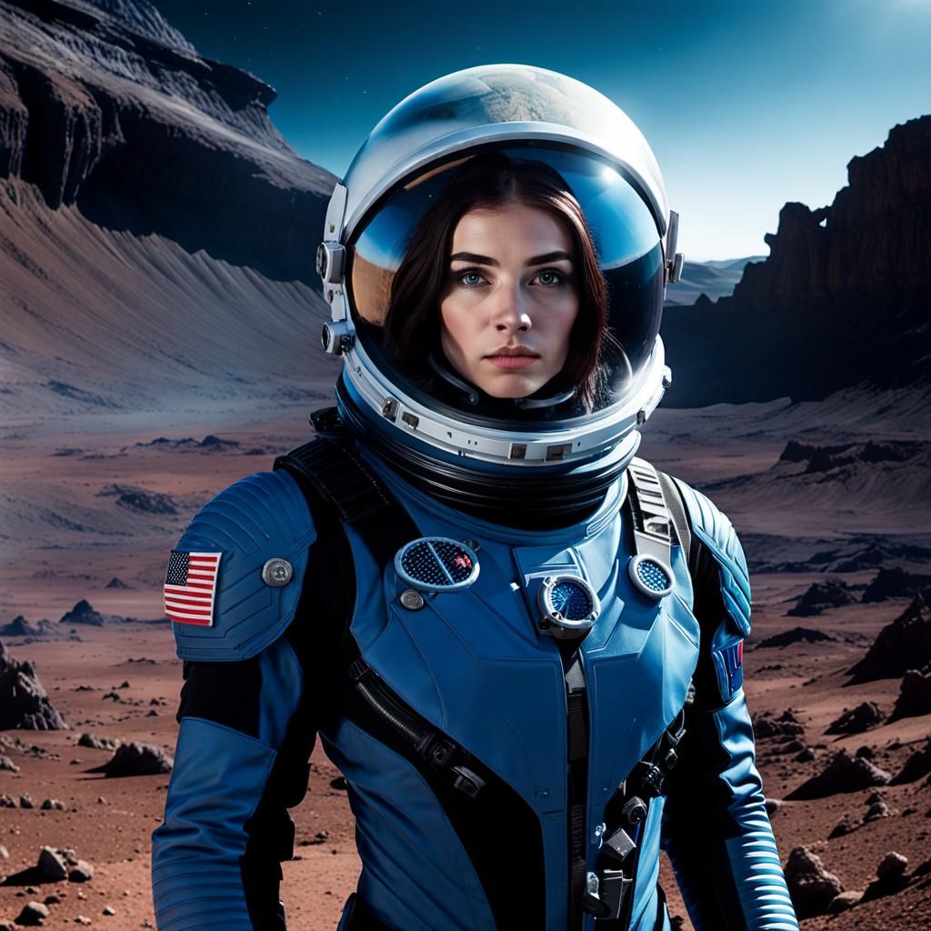 Female Space Explorer on Alien Planet in HDR