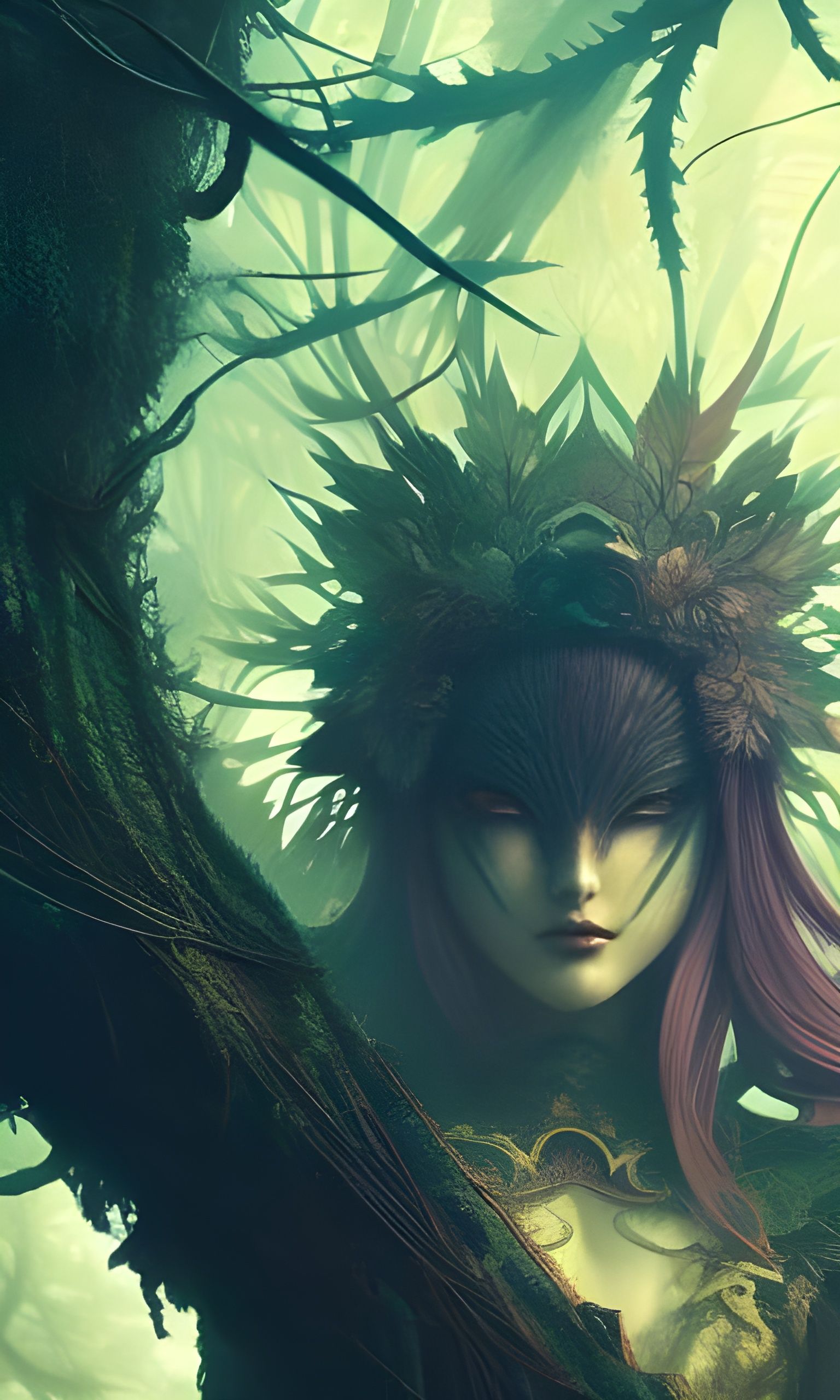 Tree Bark Mask in Dark Fantasy Style