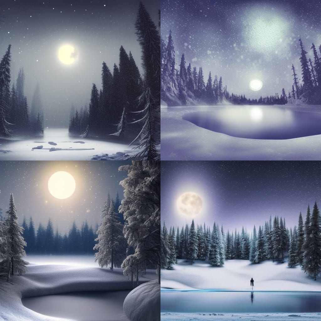 Starry Night: Moonlit Snow Over Frozen Lake