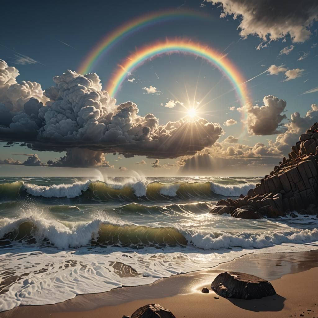 Spectacular Sun Dog Over Ocean Scene