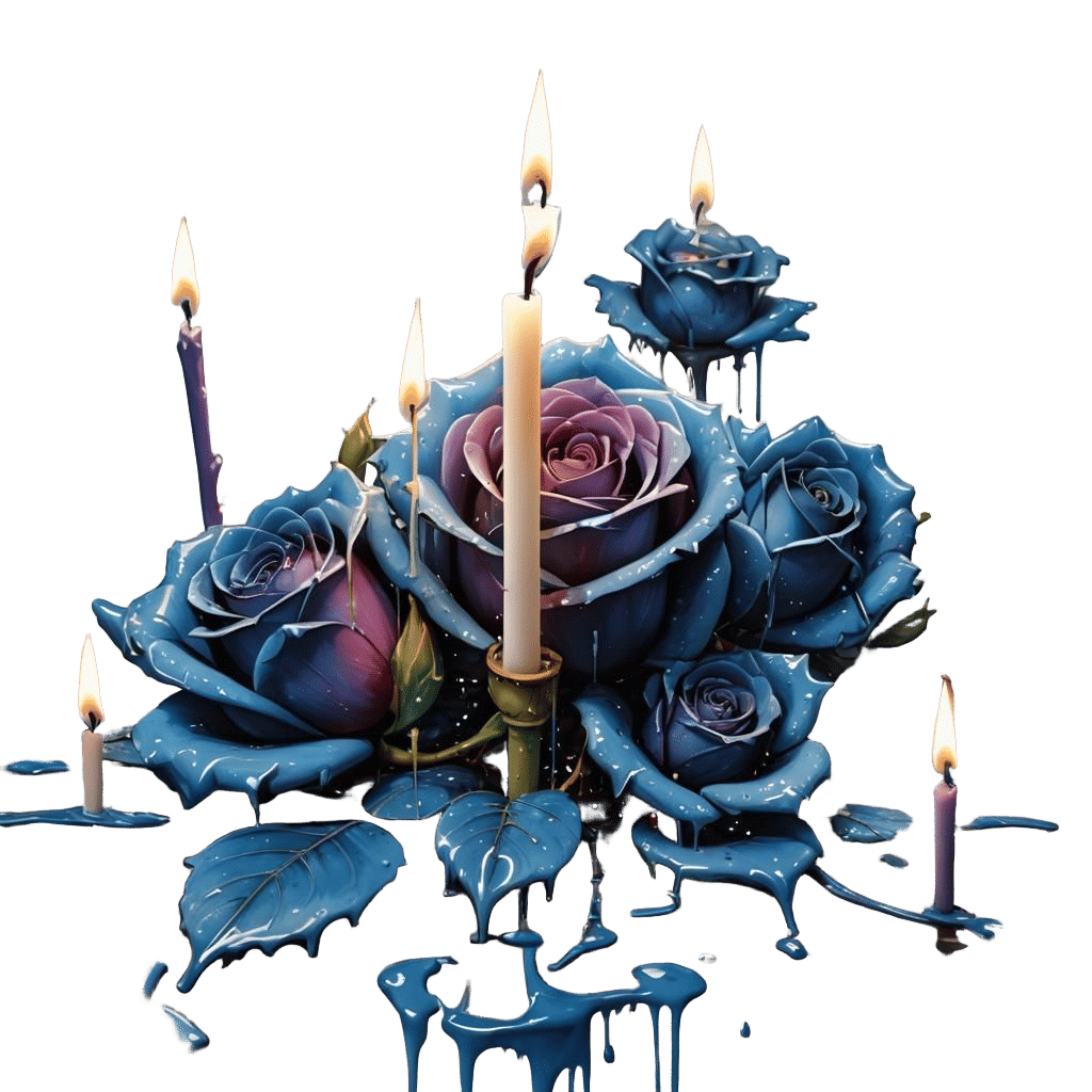 Blue Rose with Candles in Graffiti Art Style