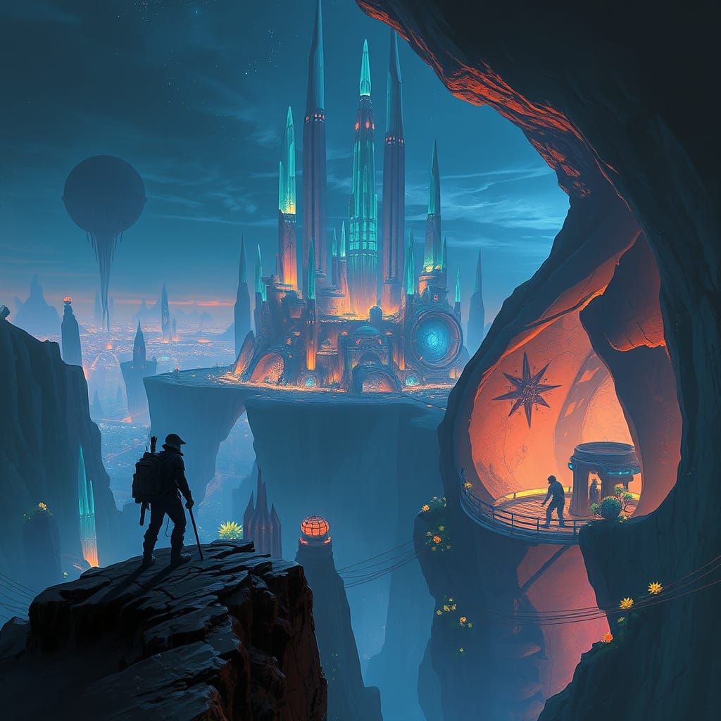 Alien Geode City Explored by Lone Adventurer
