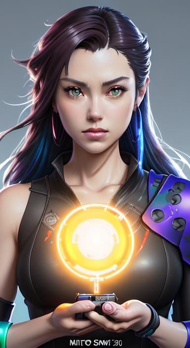 Nintendo Switch Girl in Anime Cyberpunk Style