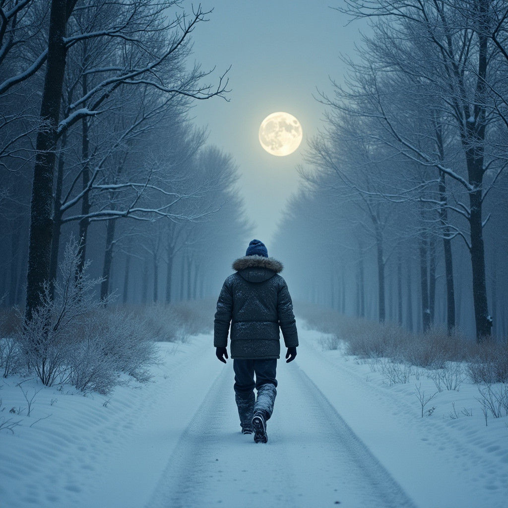 Snowy Night Walk: A Winter Landscape