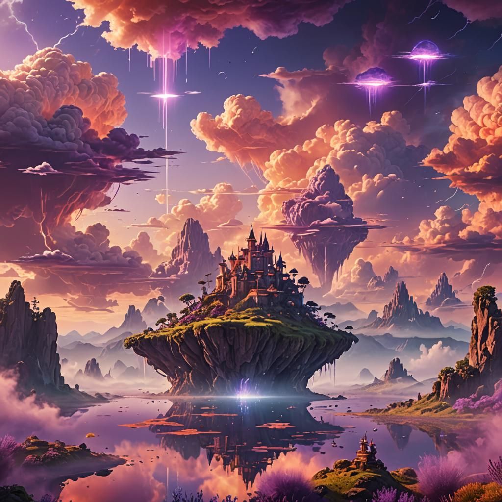 Floating Islands with Whimsical Creatures: Digital Matte Pai...