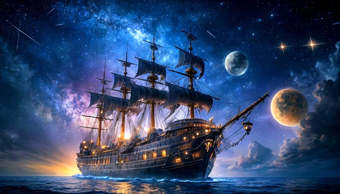 Celestial Gothic Galleon Adorned with Stars