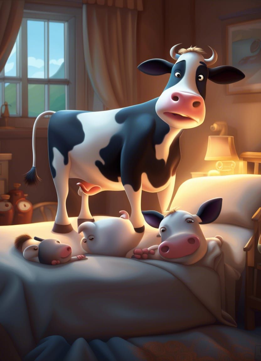 Cartoon Cow Bedtime: A Matte Painting