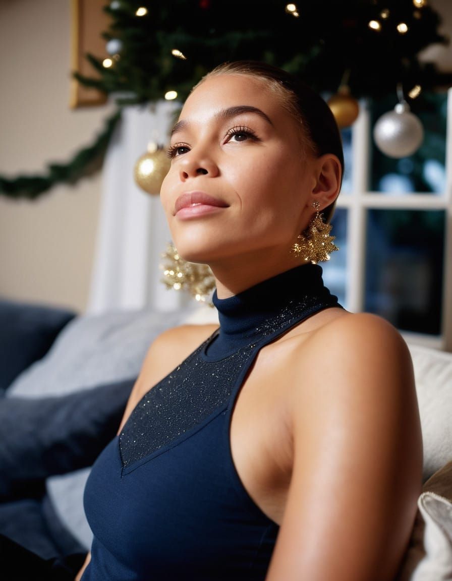 Serene Christmas Scene with Beautiful Blonde Woman