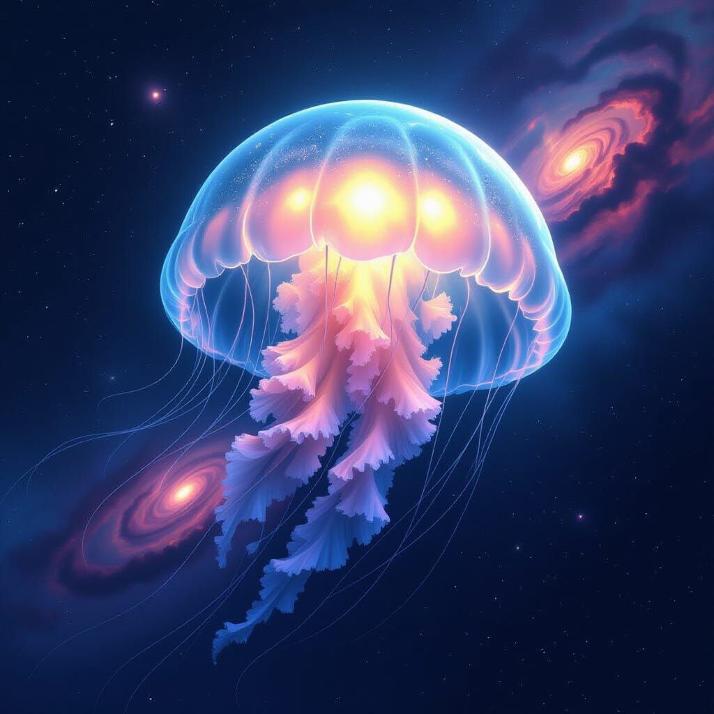 Bioluminescent Jellyfish Drifting Through Space