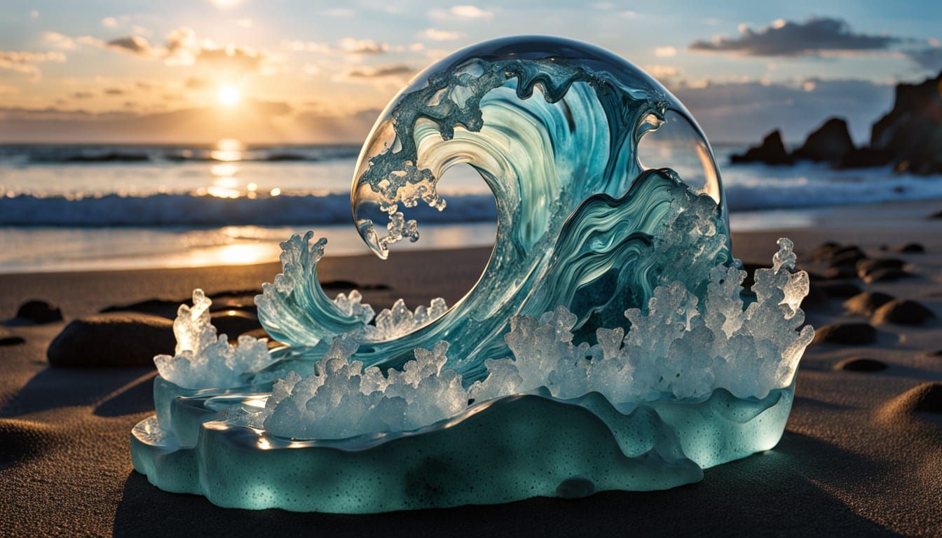 Surreal Sea Glass Poseidon Sculpture as Photo Realism
