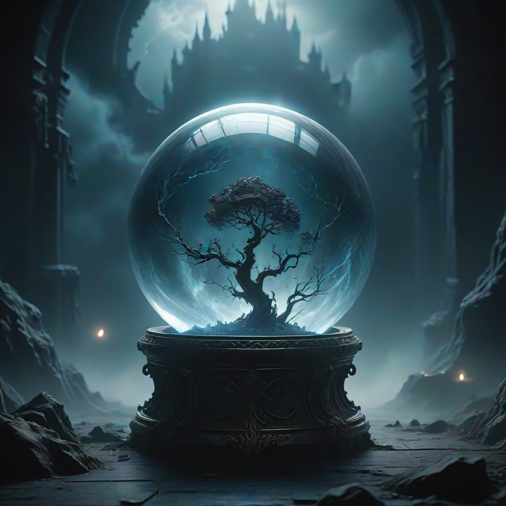 Mystical Crystal Ball in Haunting Dark Fantasy Style