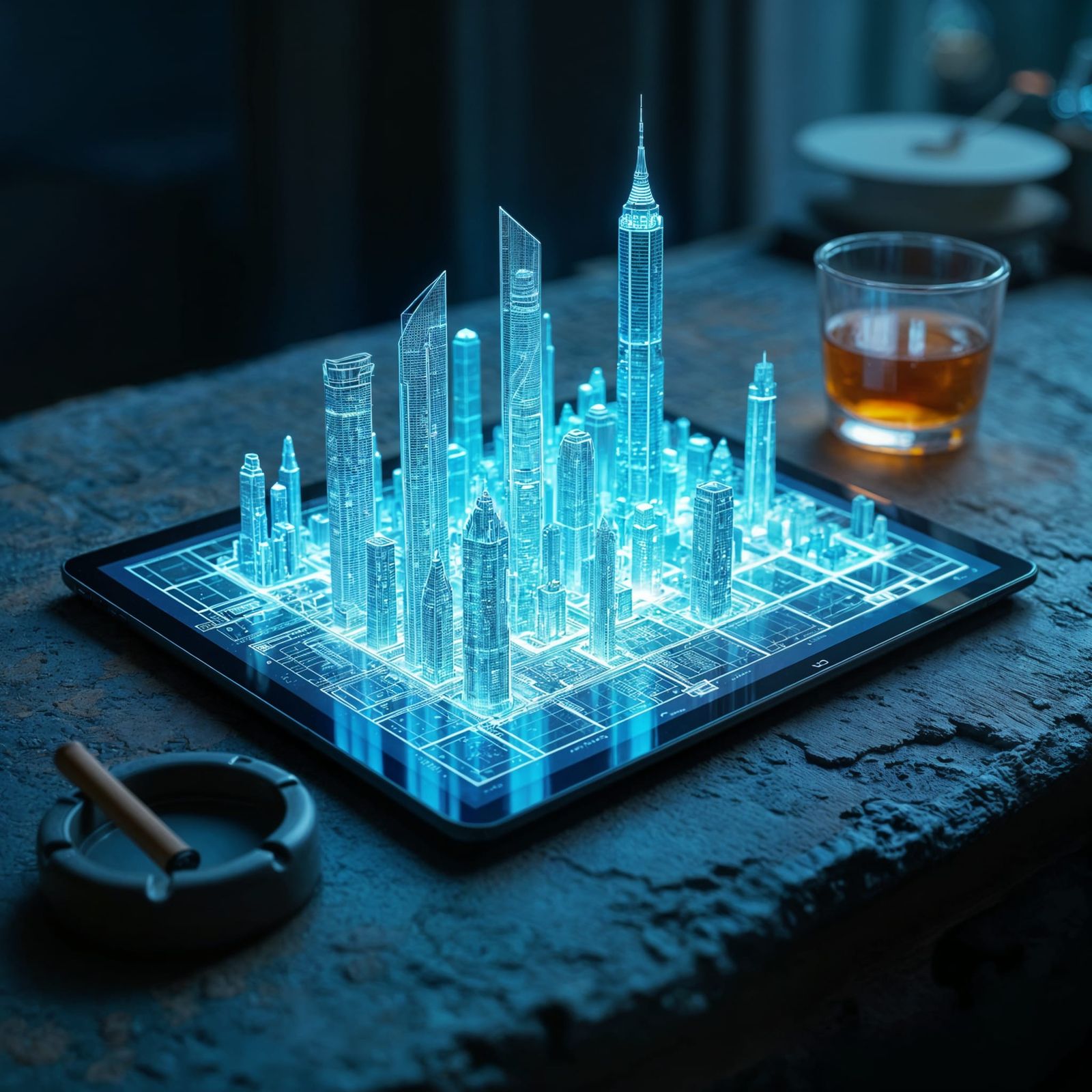 Futuristic Cityscape Emerges from Digital Blueprint in Cyber...