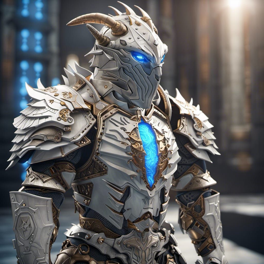 Futuristic Dragonborn Paladin in Heavy Armor