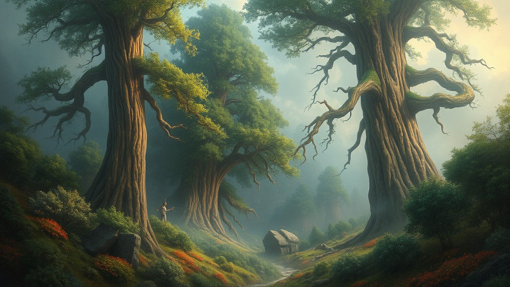 Enchanted Fantasy Landscape in Detailed Oil Painting Style