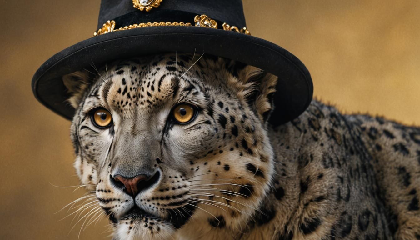 Snow Leopard Portrait with Golden Eyes, Macro Photography