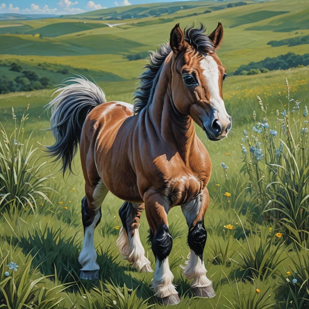 Goofy Foal in Grassy Field as Splash Art