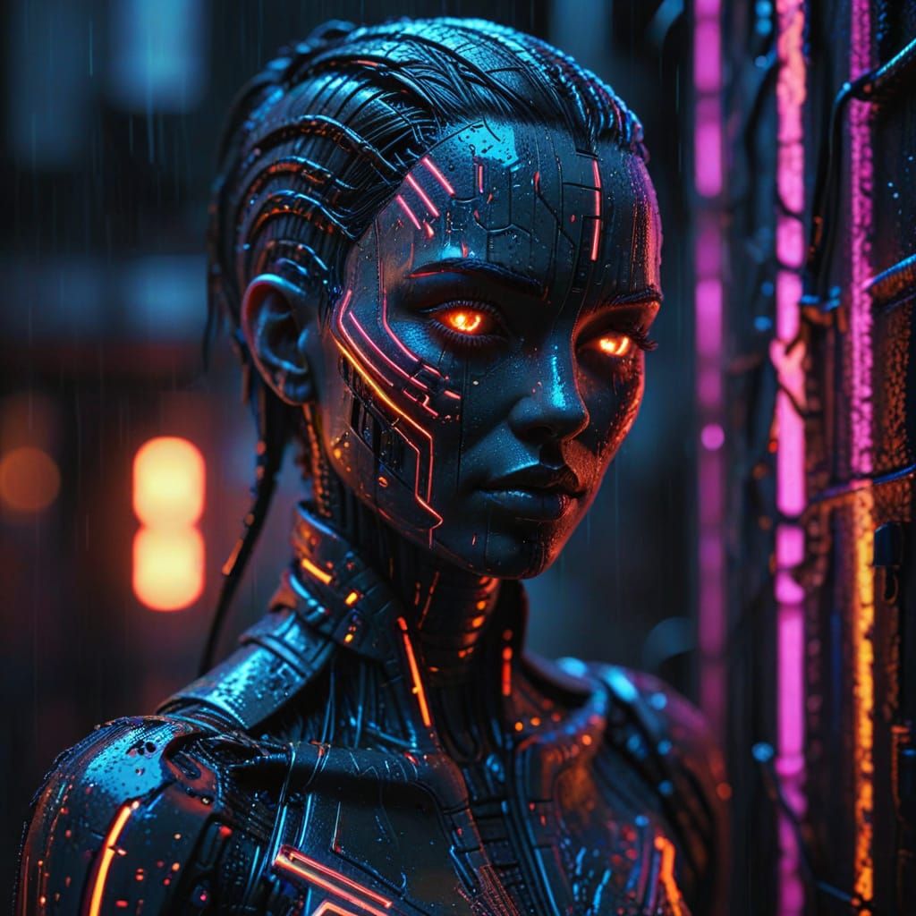 Cyberpunk Clay Figure Portrait in Neon Noir Style