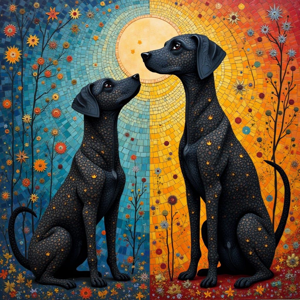Mosaic Dogs in Abstract Contemporary Style