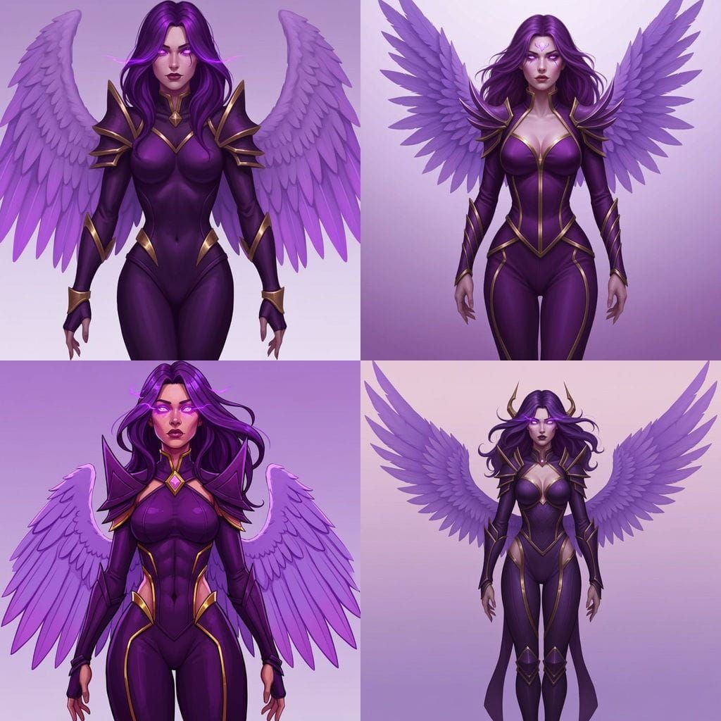 Fierce Woman with Purple Hair and Violet Eyes