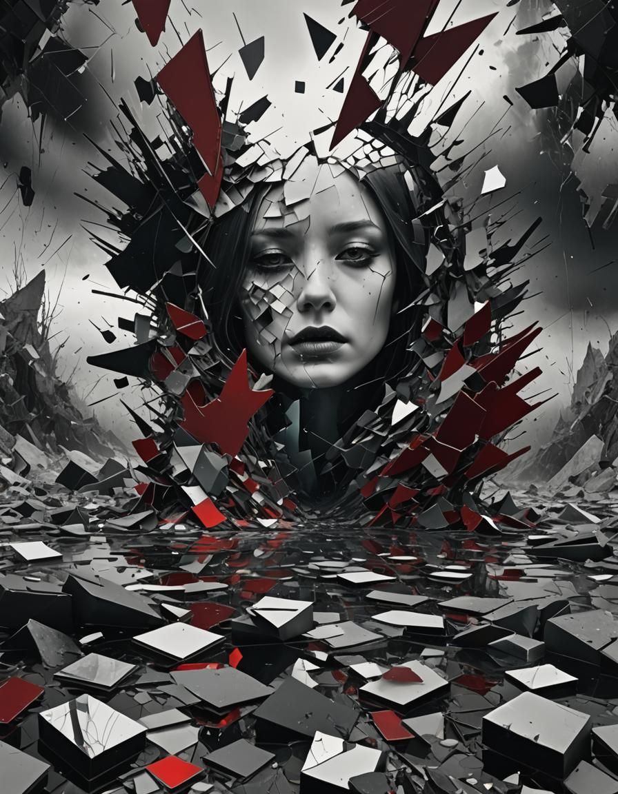 Shattered Dreamscape: Digital Surrealism in Monochrome