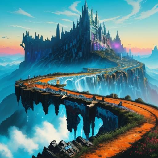 Cinematic Fantasy Landscape in Graffiti Art Style
