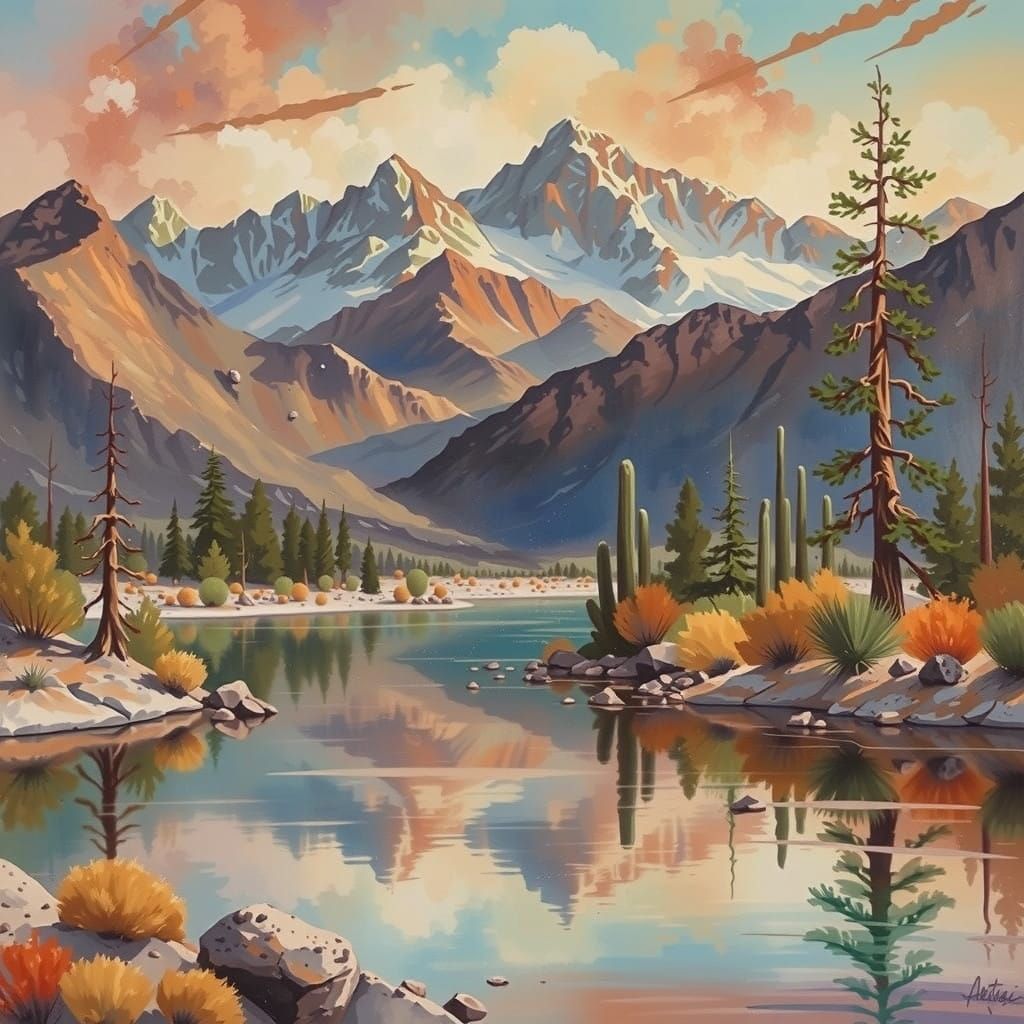 Epic Gouache Landscape of Arizona's White Mountains