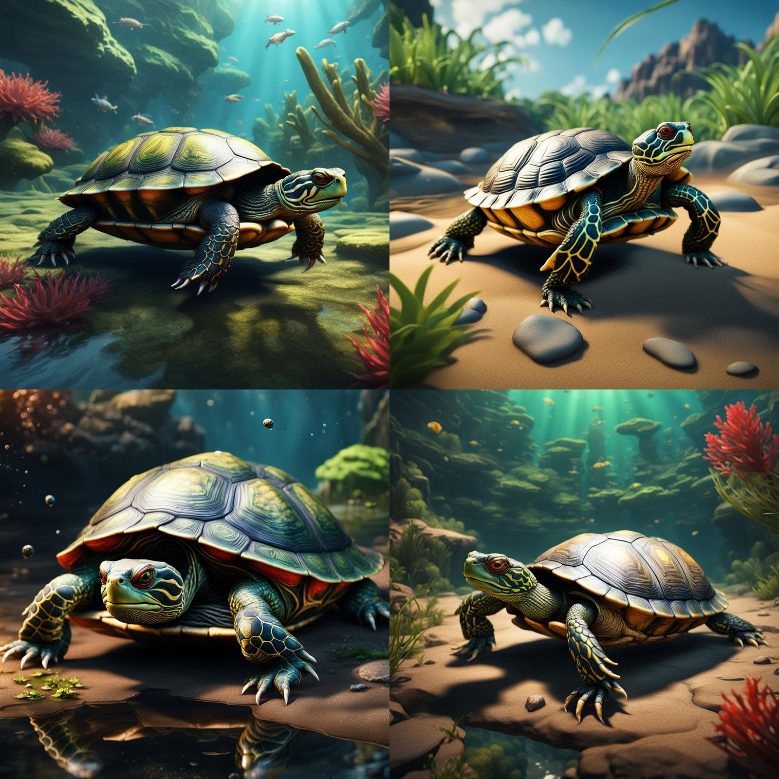 Red-Eared Slider Turtle Mandala in Detailed Matte Style