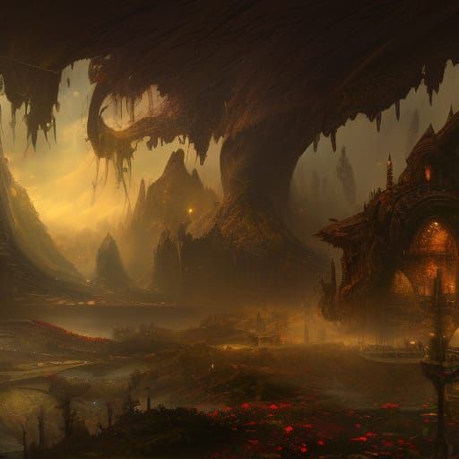 Detailed Dark Cave Matte Painting in Unreal Engine