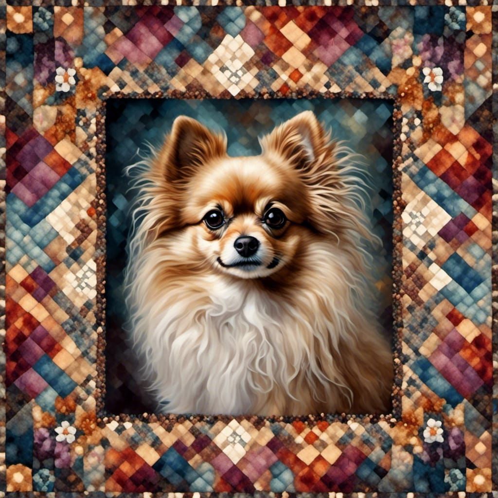 Quilted Portrait of a Pomeranian-Chihuahua Mix