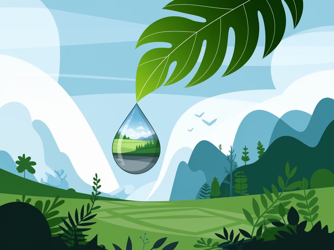 Vibrant Leaf Reflects Serene Landscape in Realism Style