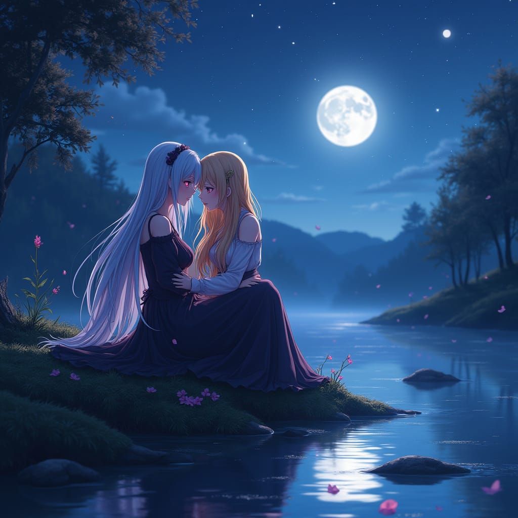 Vampire Lovers Under a Starry Sky in Anime Style